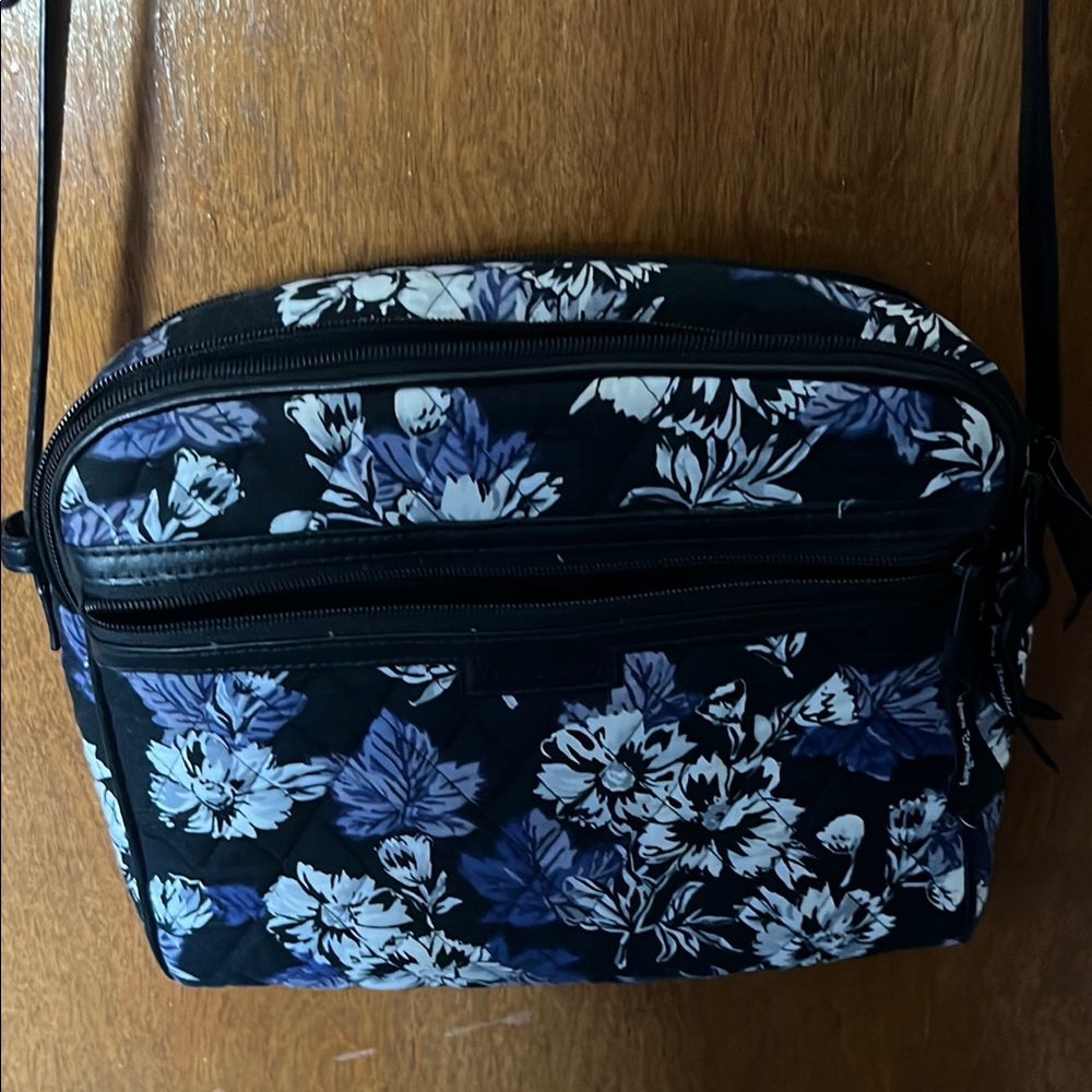 Vera Bradley Black and Blue Crossbody Bag with Floral Design